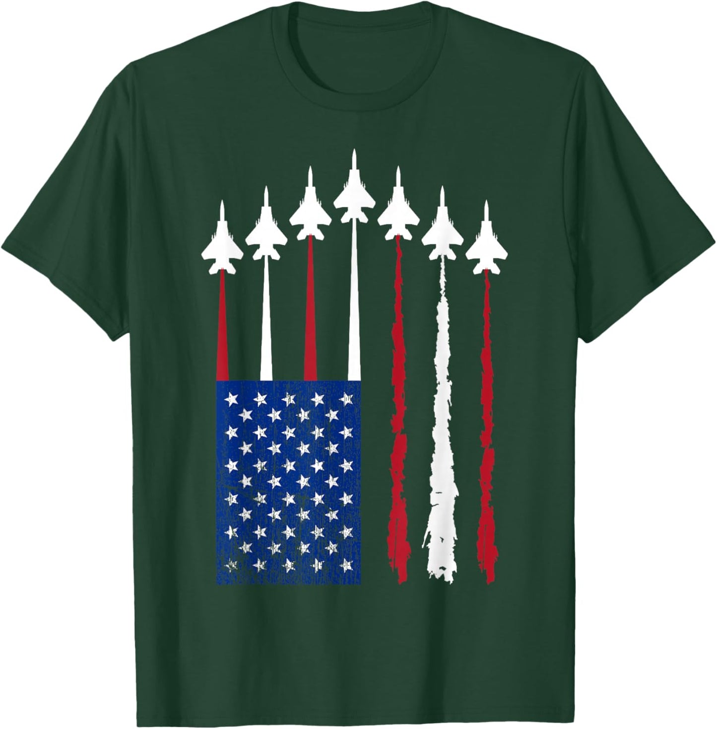 American Flag Fighter Jets Patriotic USA Red White and Blue T-Shirt - T-Shirt | Forest