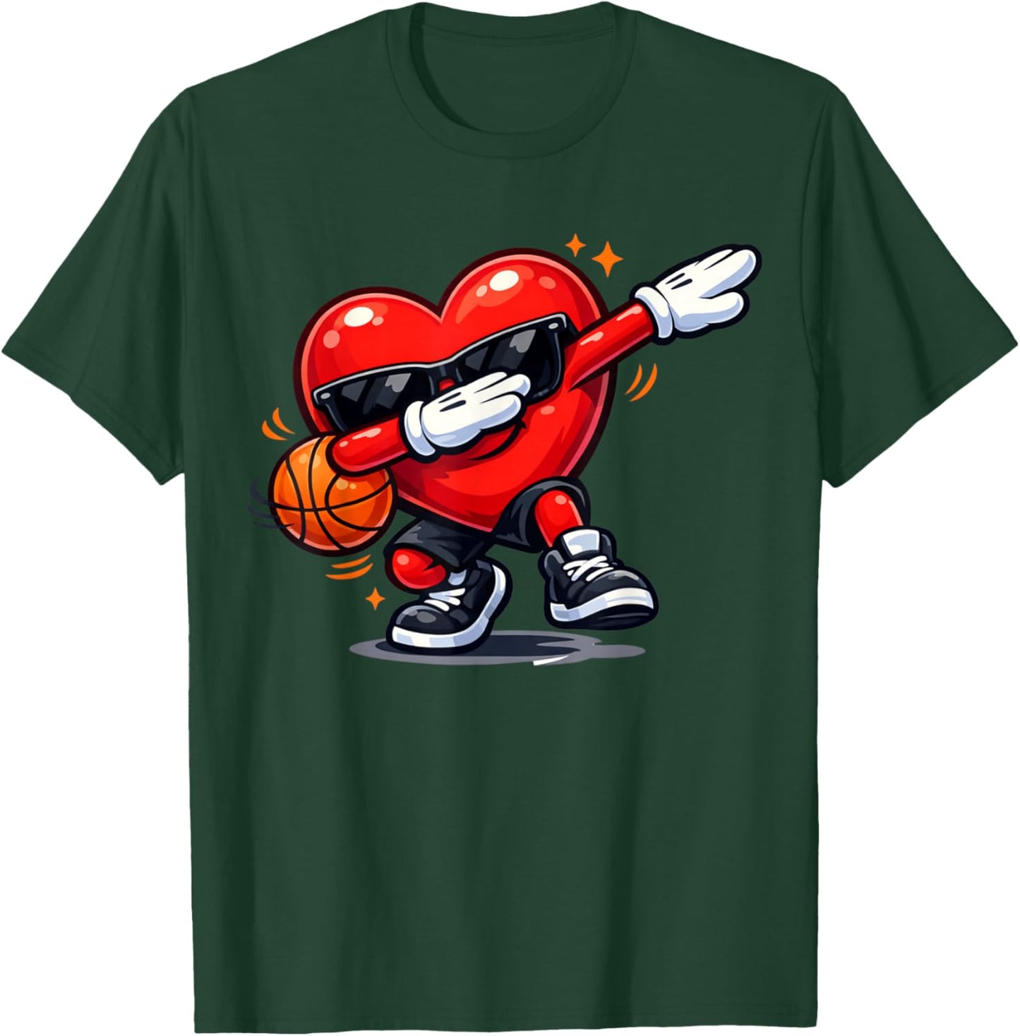 Valentines Day Basketball Funny Dabbing Red Heart Love Boys T-Shirt - T-Shirt | Forest