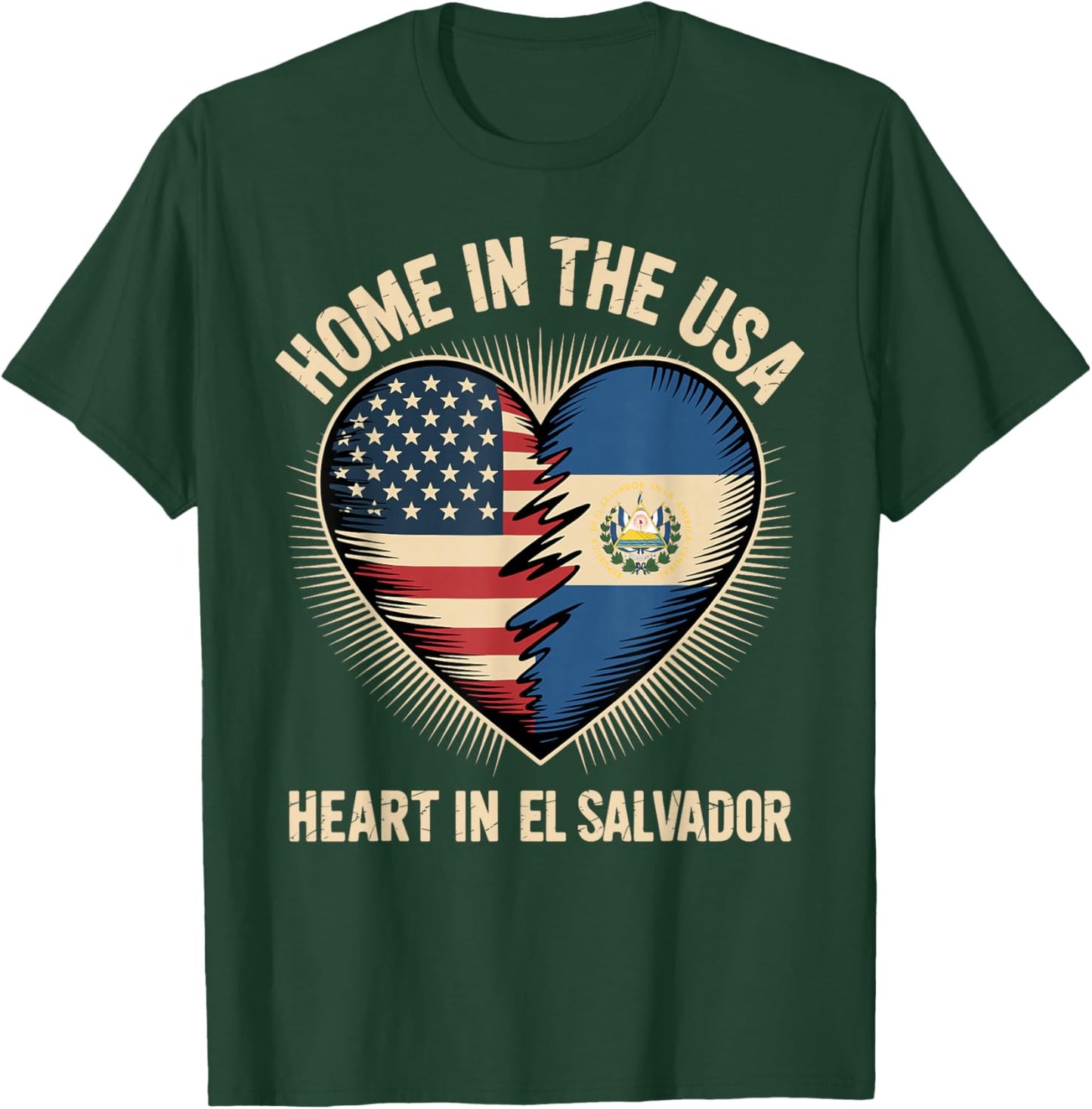 Home in The USA Heart in El Salvador American Salvadoran T-Shirt - T-Shirt | Forest