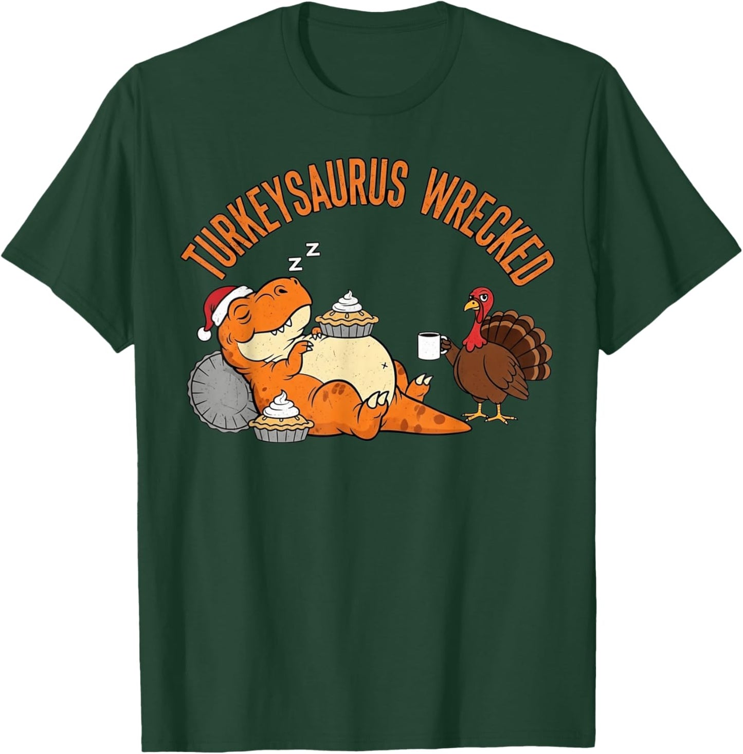 Turkeysaurus Wrecked Funny Dino Boys Thanksgiving T-Shirt - T-Shirt | Forest