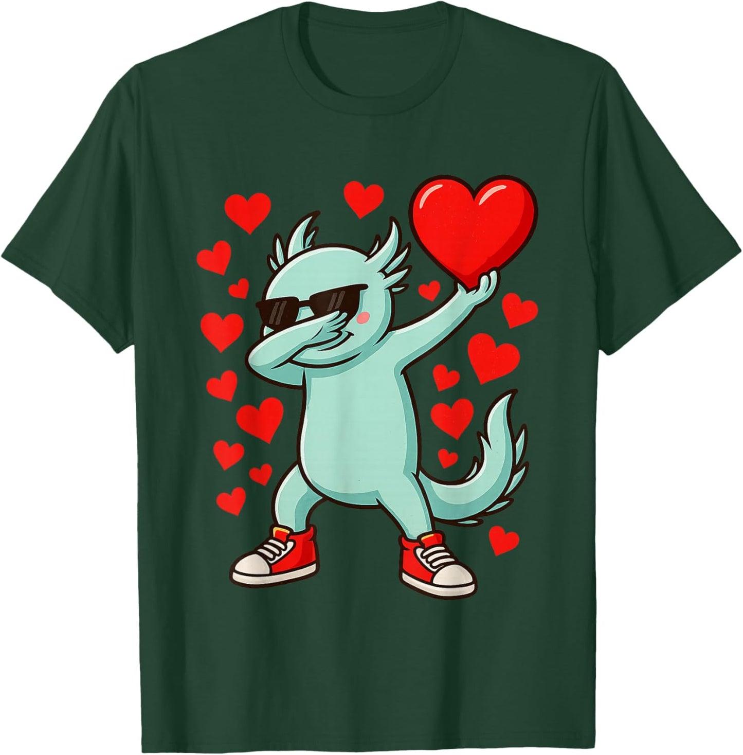 Dabbing Axolotl Heart Valentines Day As Girls Boys Kids T-Shirt - T-Shirt | Forest
