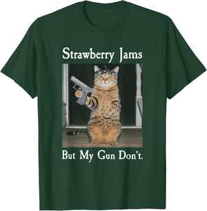 Strawberry Jams But My Gun Don't, Funny Cat with Gun T-Shirt - T-Shirt | Forest