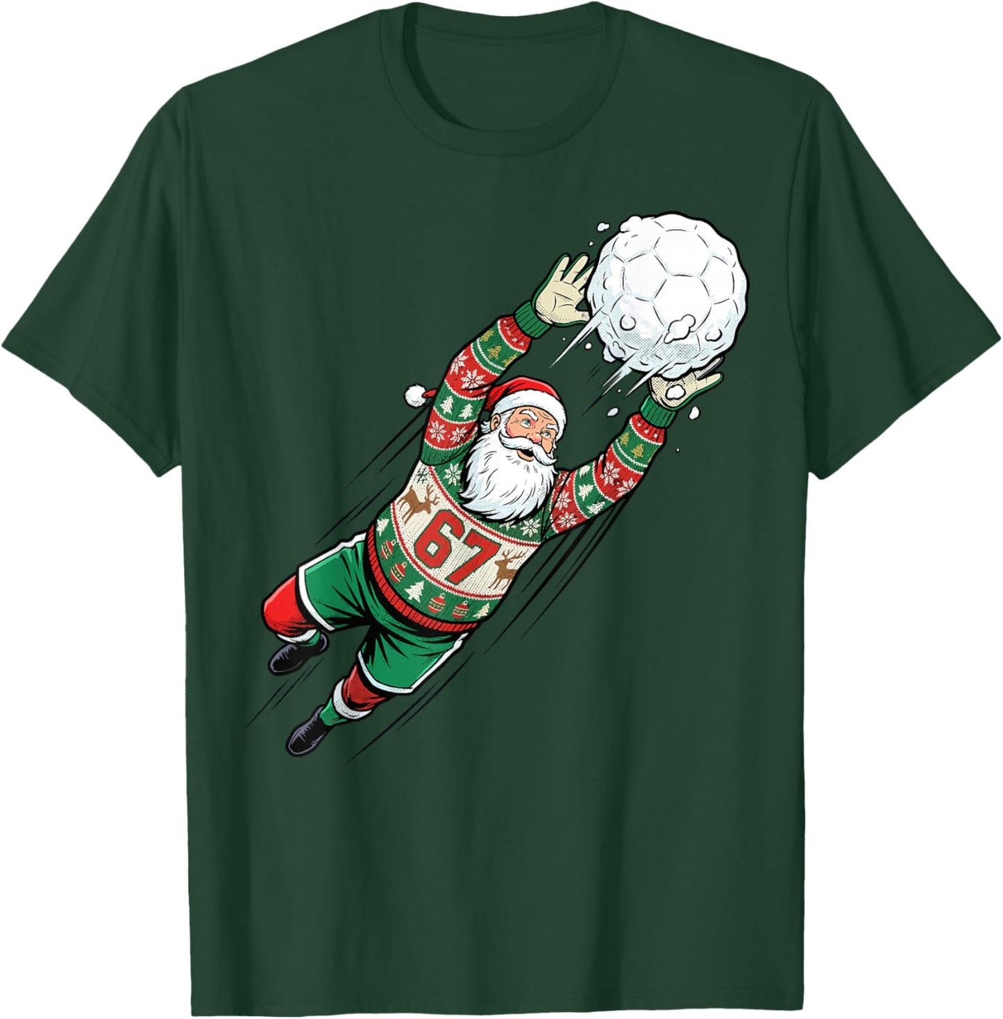 Santa 67 Soccer Goalie Ugly Sweater Funny Christmas Sports T-Shirt - T-Shirt | Forest