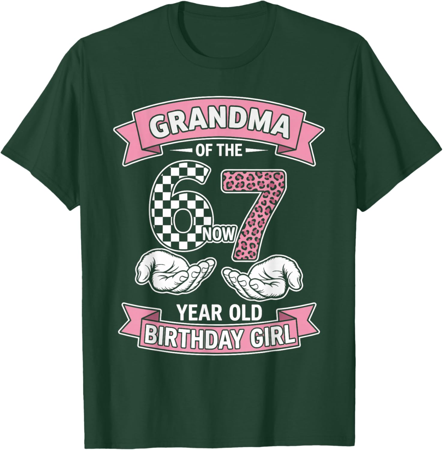 Grandma 67 Birthday 7 Years Old Ribbon Leopard Family T-Shirt - T-Shirt | Forest