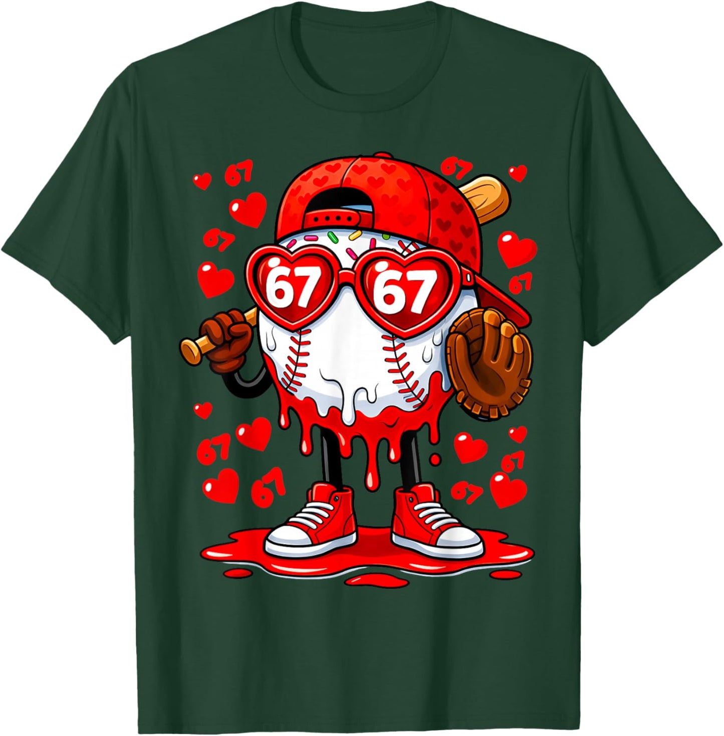 Funny 67 Baseball Drip Valentine's Day T-Shirt - T-Shirt | Forest