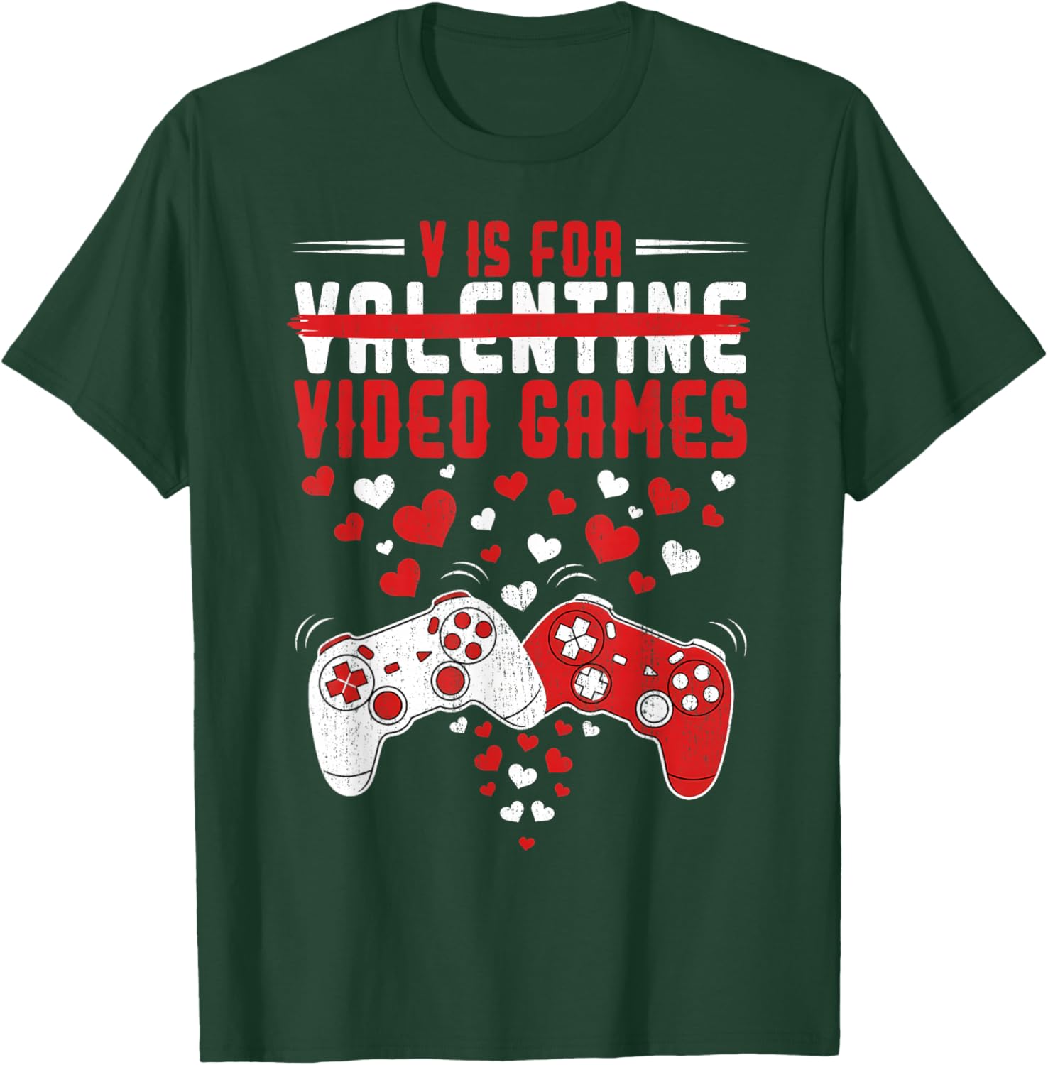 V is for Video Games Funny Valentines Gamer Boy Men Kids T-Shirt - T-Shirt | Forest