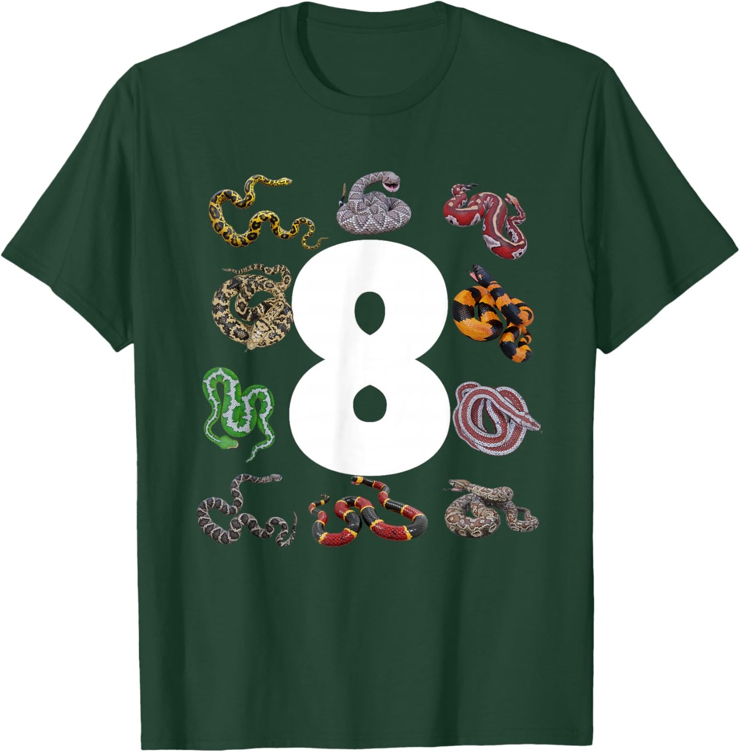 8th Snake Birthday Party Eight Year Old Snake Lover Birthday T-Shirt - T-Shirt | Forest