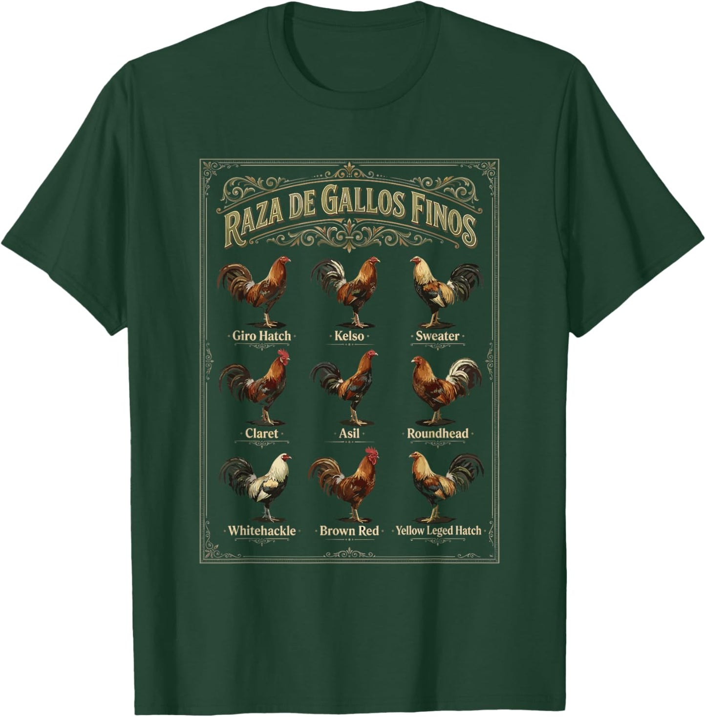 Gamefowl Breeds Chart Art T-Shirt - T-Shirt | Forest