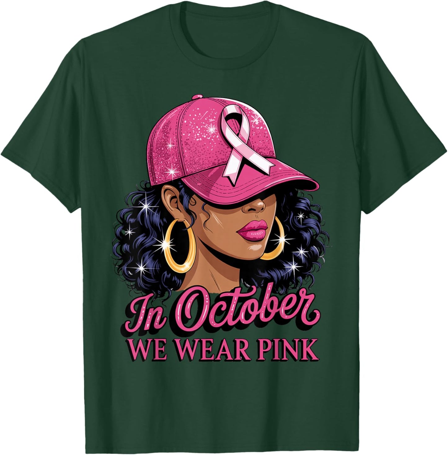 in October We Wear Pink Black Women Breast Cancer Awareness T-Shirt - T-Shirt | Forest