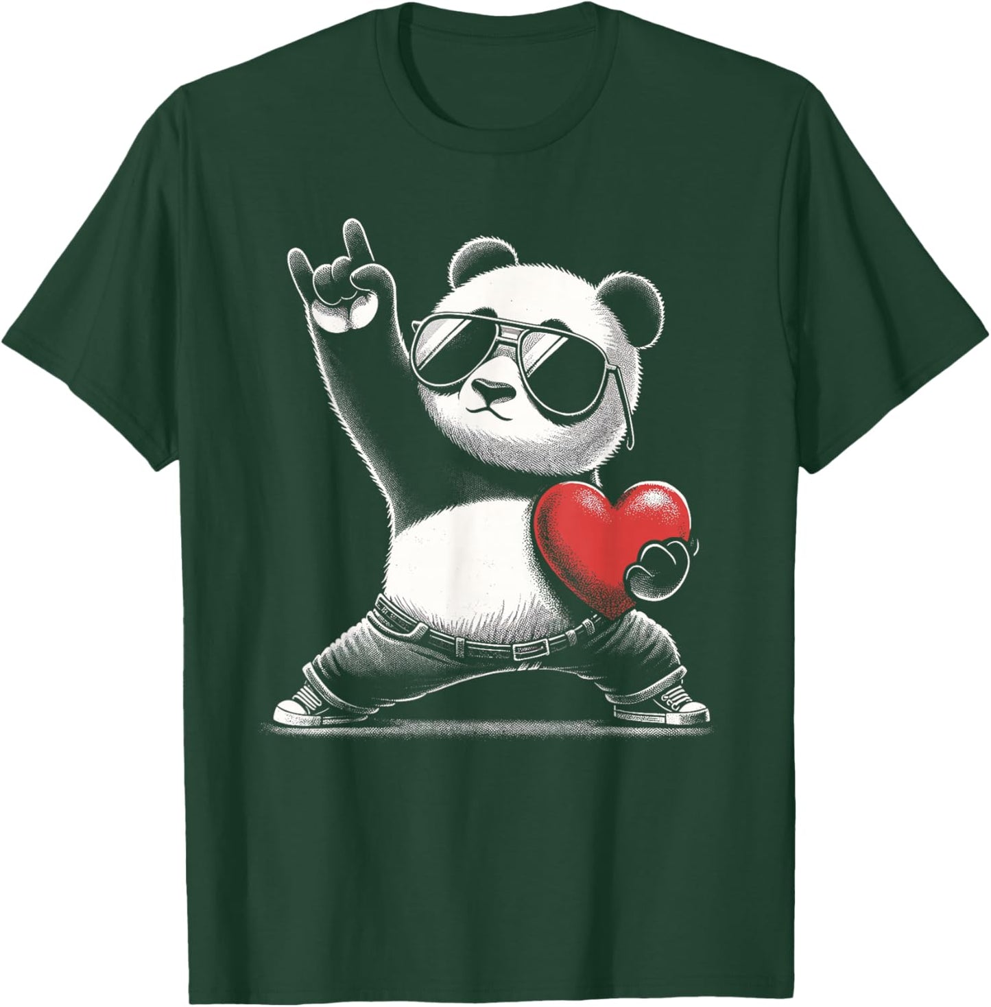 Retro Panda Rock Men Women Kids Funny St. Valentine's T-Shirt - T-Shirt | Forest