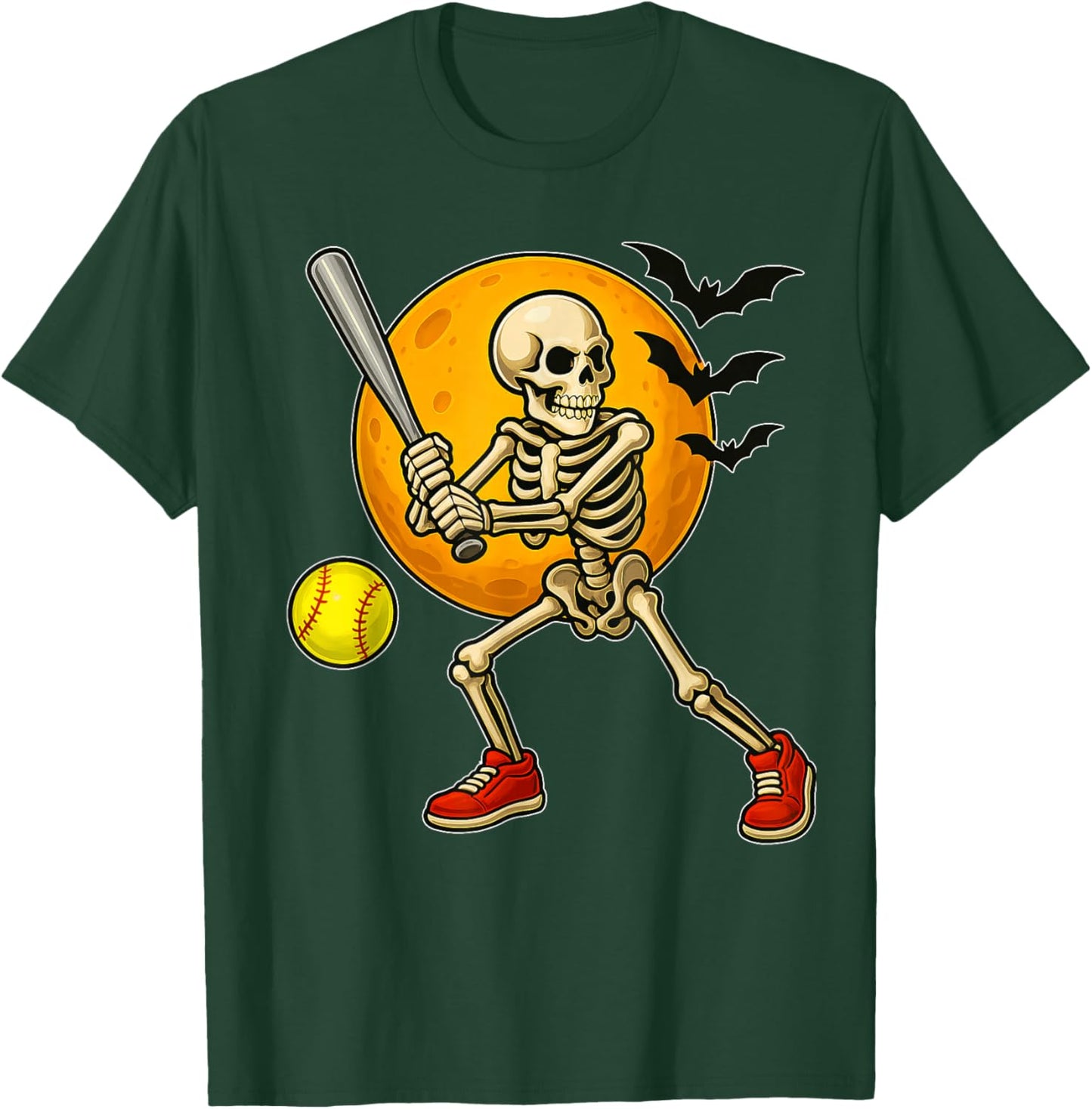 Softball Player Skeleton with Moon Halloween Costume Boys T-Shirt - T-Shirt | Forest