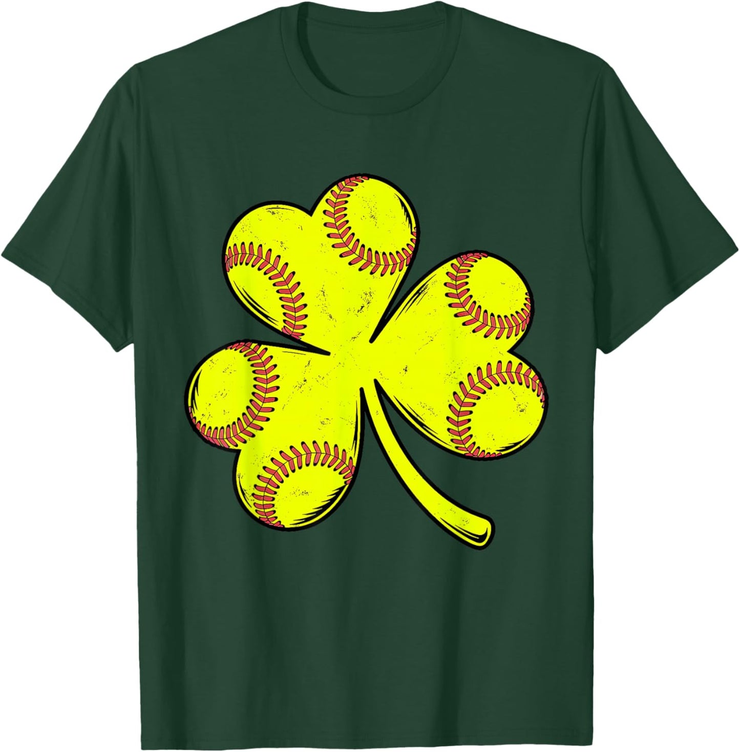 Retro Softball Irish Shamrock Clover Sports St. Patricks Day T-Shirt - T-Shirt | Forest