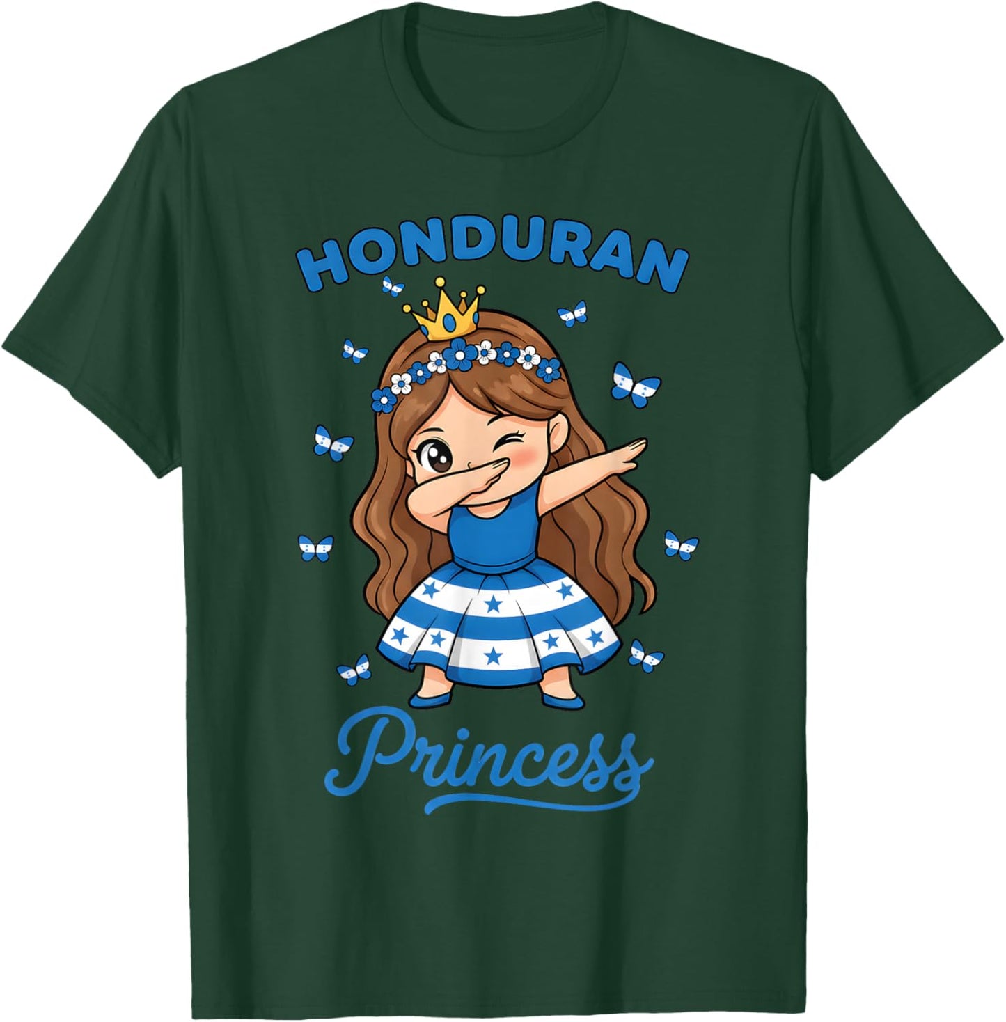 Honduran Princess Dabbing Cute Girl Honduras Flag T-Shirt - T-Shirt | Forest