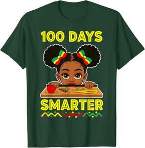 100 Days of School Afro Girl 100th Day Teacher Messy Bun T-Shirt - T-Shirt | Forest