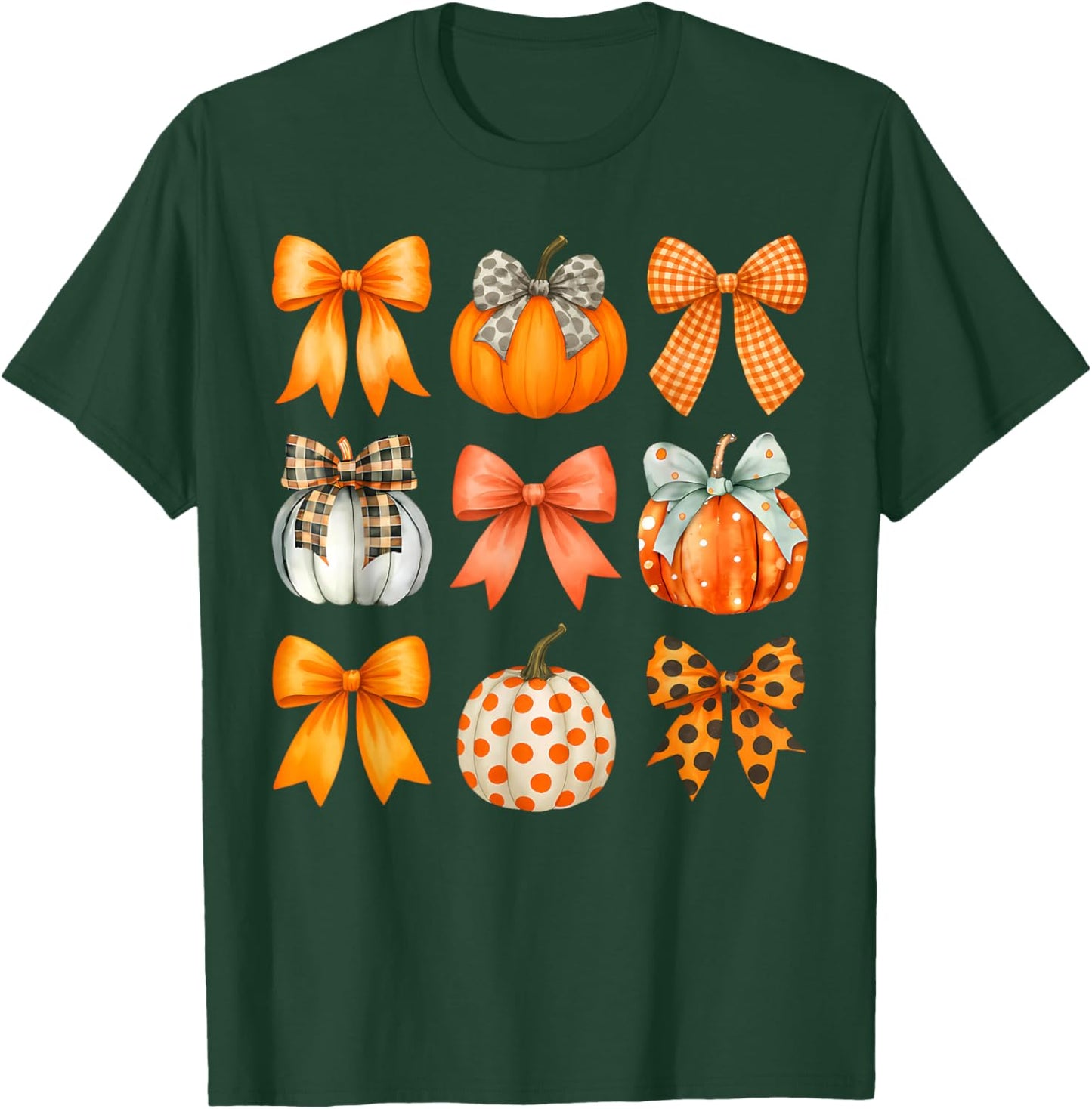 Coquette Bow Pumpkin Season Thanksgiving Autumn Fall Leaves T-Shirt - T-Shirt | Forest
