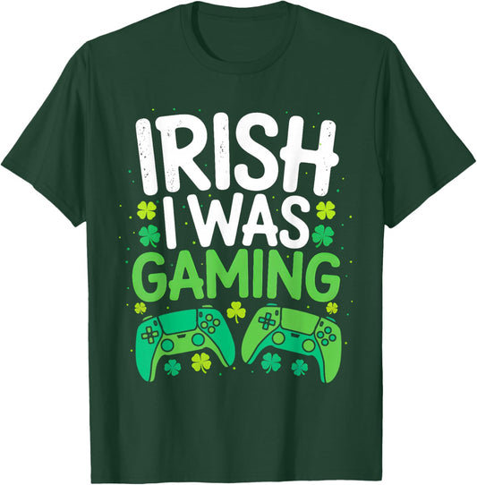 Funny Irish I was Gaming St Patricks Day Gamer Boys Men Kids T-Shirt - T-Shirt | Forest
