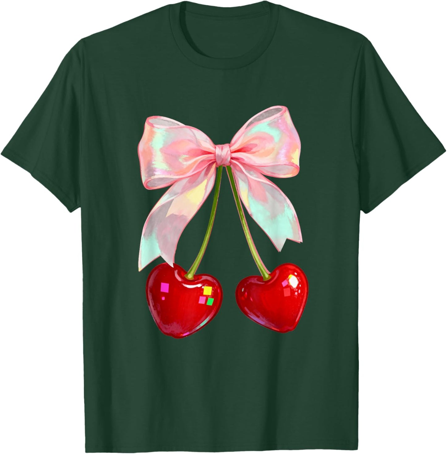 Coquette Bow Cherries Valentines Love Cherry Women Teen Girl T-Shirt - T-Shirt | Forest