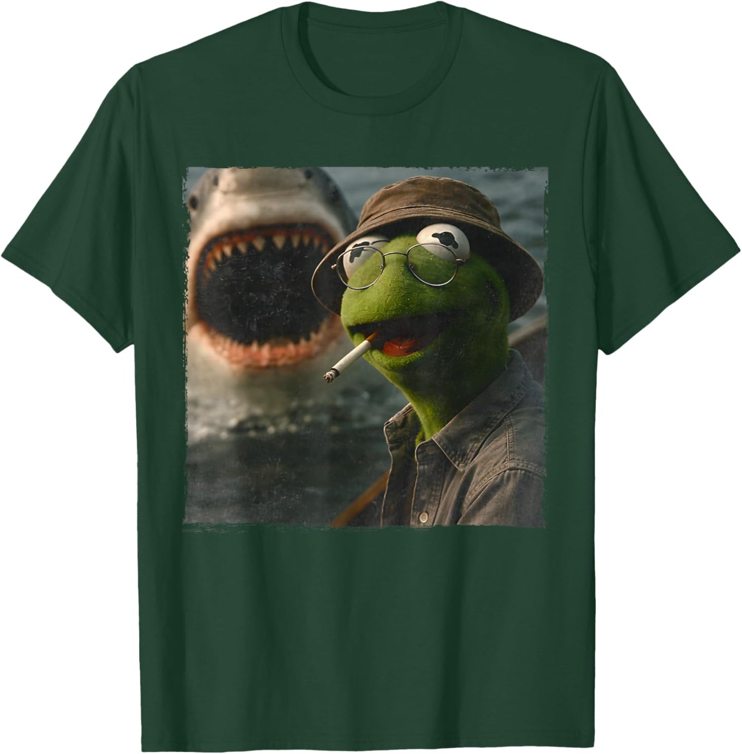 Funny Smoking Frog Meme Vintage Shark Attack Parody T-Shirt - T-Shirt | Forest