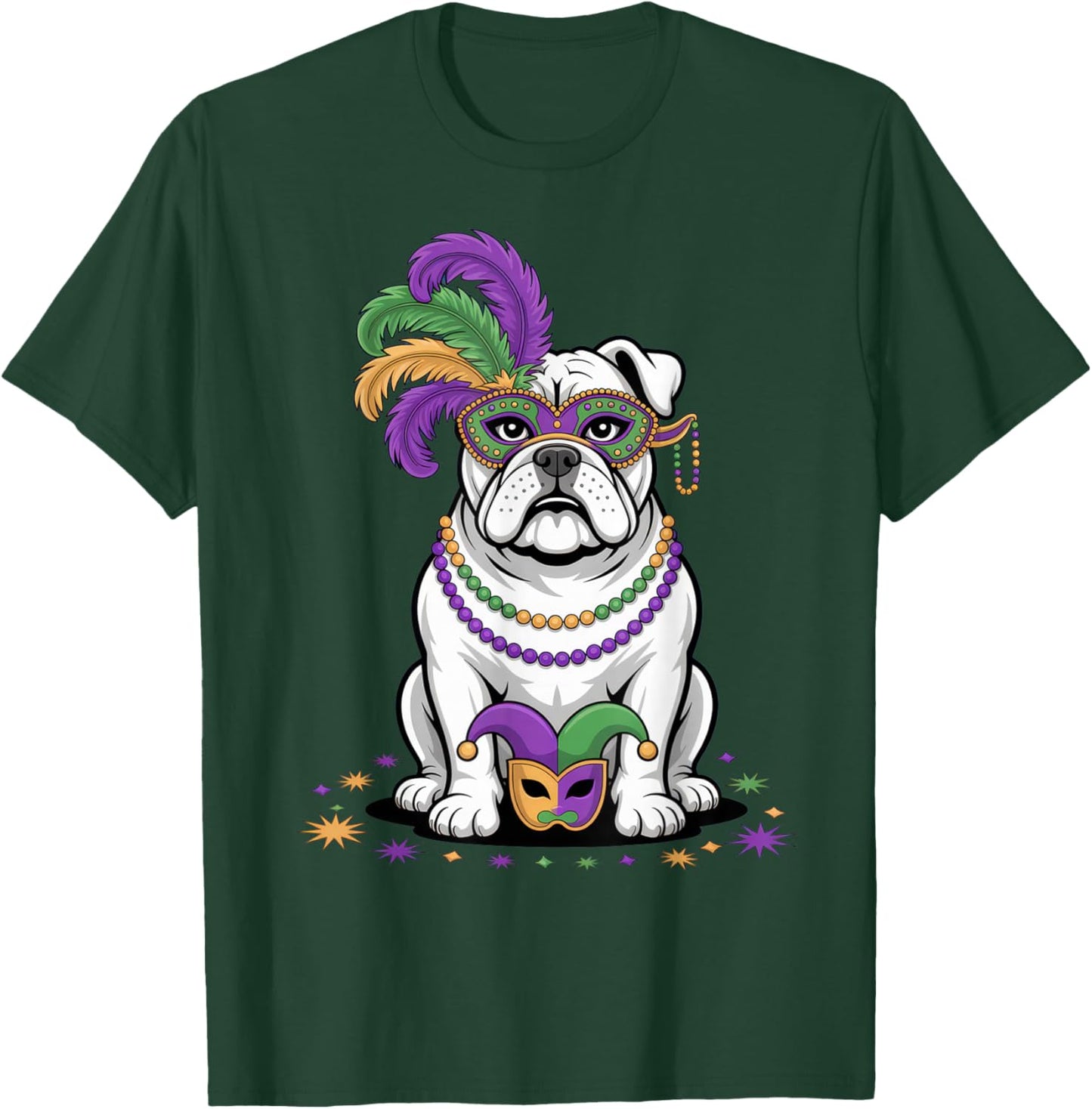 Mardi Gras Bulldog Costume Fun Party Vibes for Dog Lovers T-Shirt - T-Shirt | Forest