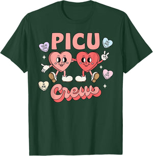 PICU Crew Candy Heart Valentine Pediatric ICU Nurse RN Women T-Shirt - T-Shirt | Forest