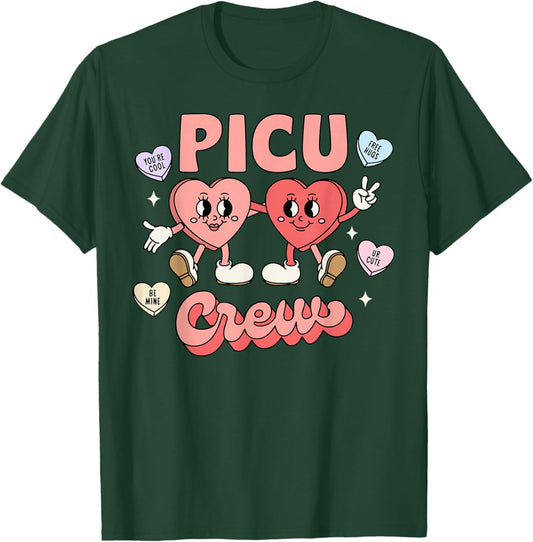 PICU Crew Candy Heart Valentine Pediatric ICU Nurse RN Women T-Shirt - T-Shirt | Forest