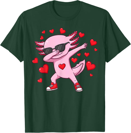 Dabbing Axolotl Heart Valentines Day as Girls Boys Kids T-Shirt - T-Shirt | Forest