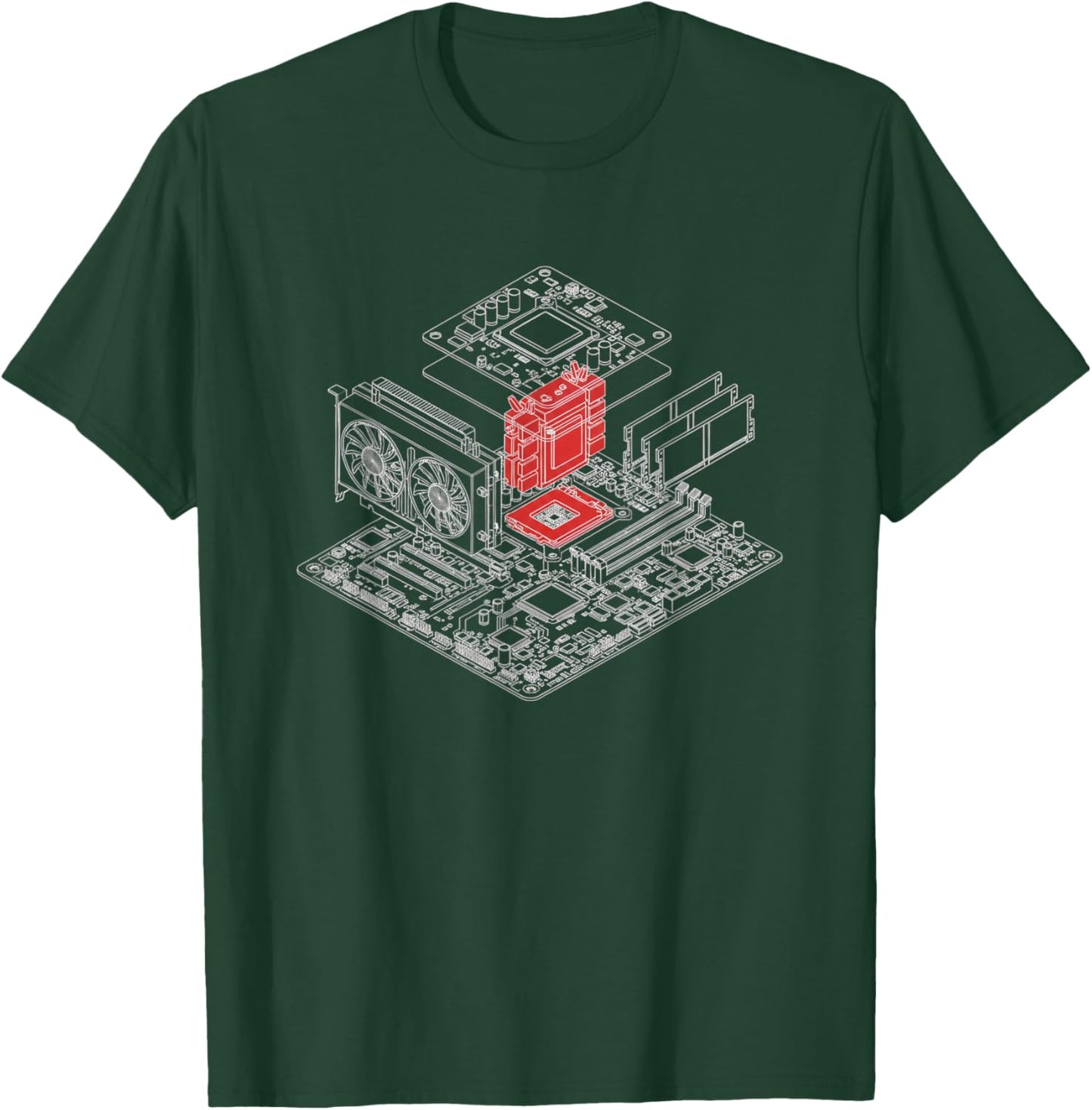 Exploded Pc Motherboard Diagram Stem Gamer Engineer Tech Art T-Shirt - T-Shirt | Forest