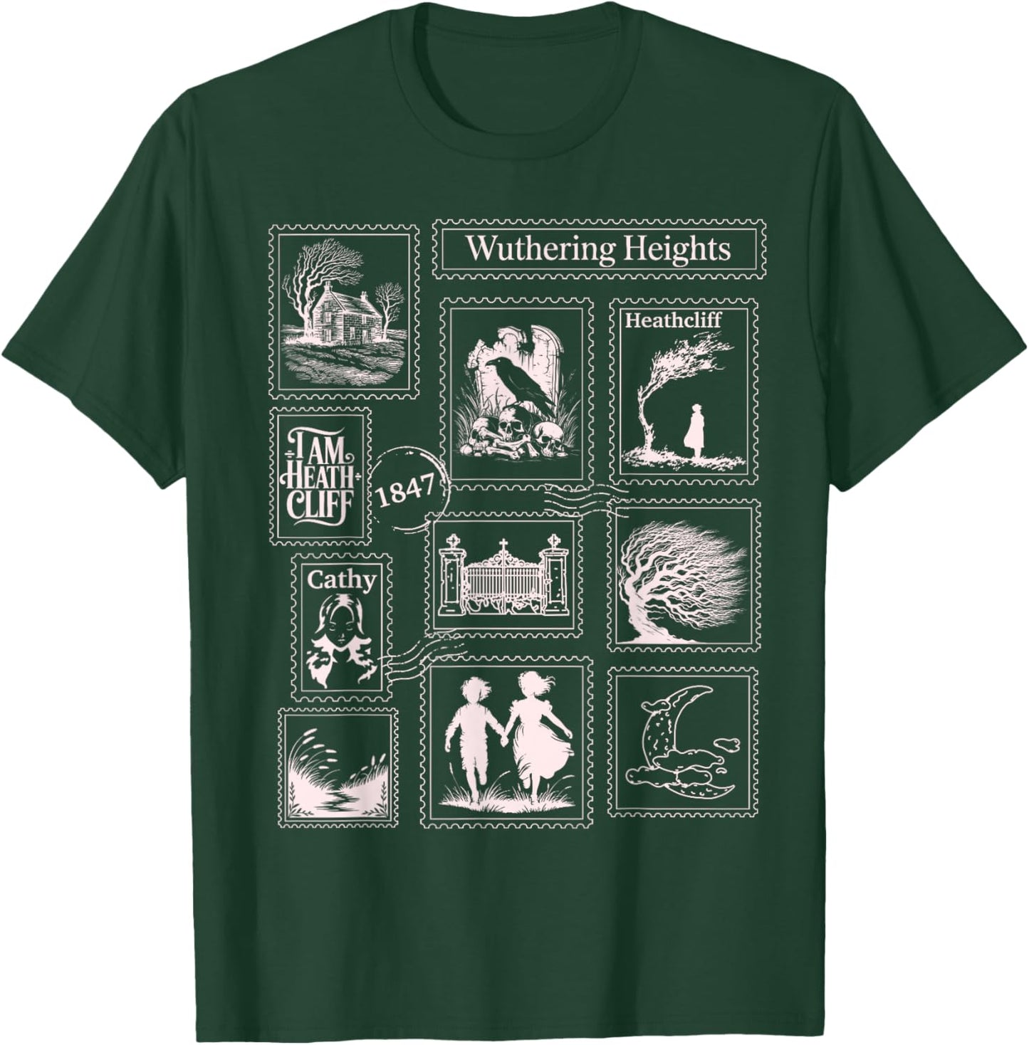 Wuthering Heights Gothic Book Lover Stamps T-Shirt - T-Shirt | Forest