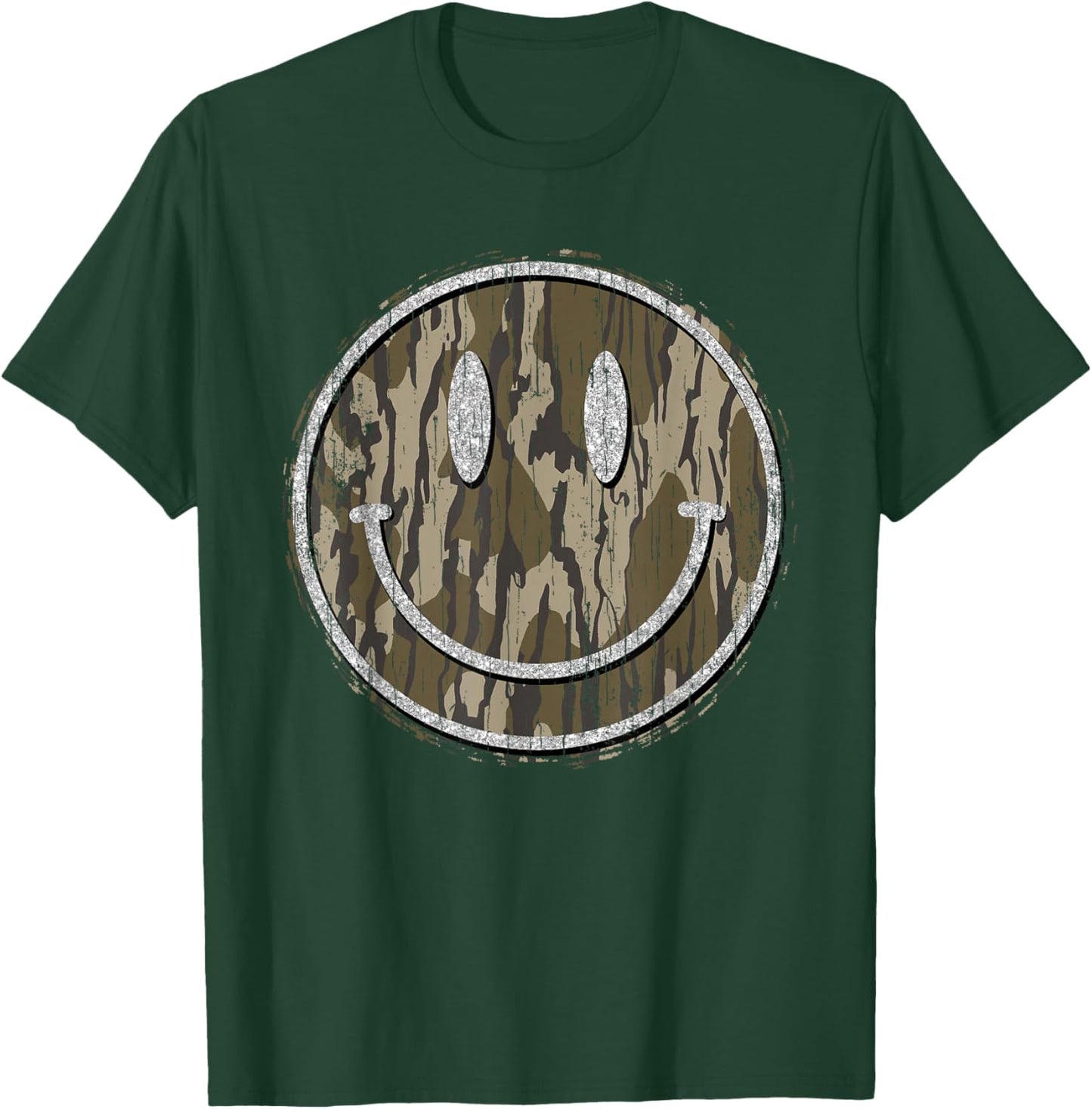 Vintage Hunting Camo Smile Face Camouflage Happy Smiling T-Shirt - T-Shirt | Forest