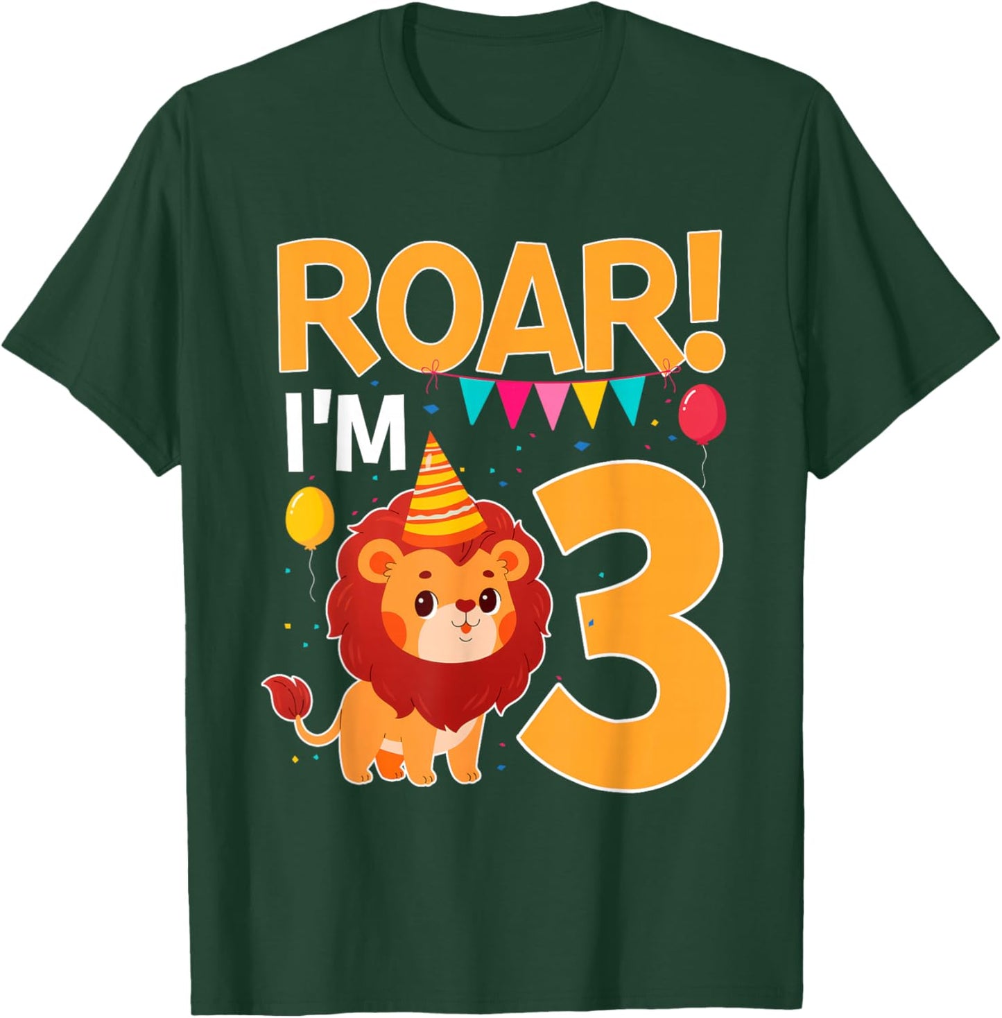 Roar I'm 3 Birthday Lion Theme 3 Year Old Lion Lover T-Shirt - T-Shirt | Forest