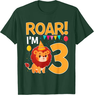 Roar I'm 3 Birthday Lion Theme 3 Year Old Lion Lover T-Shirt - T-Shirt | Forest