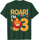 Roar I'm 3 Birthday Lion Theme 3 Year Old Lion Lover T-Shirt - T-Shirt | Forest