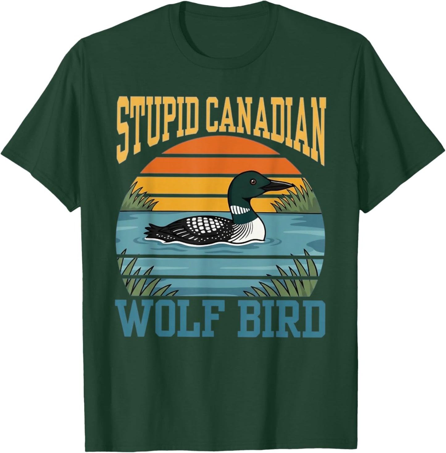 Stupid Canadian Wolf Bird Retro Sunset T-Shirt - T-Shirt | Forest