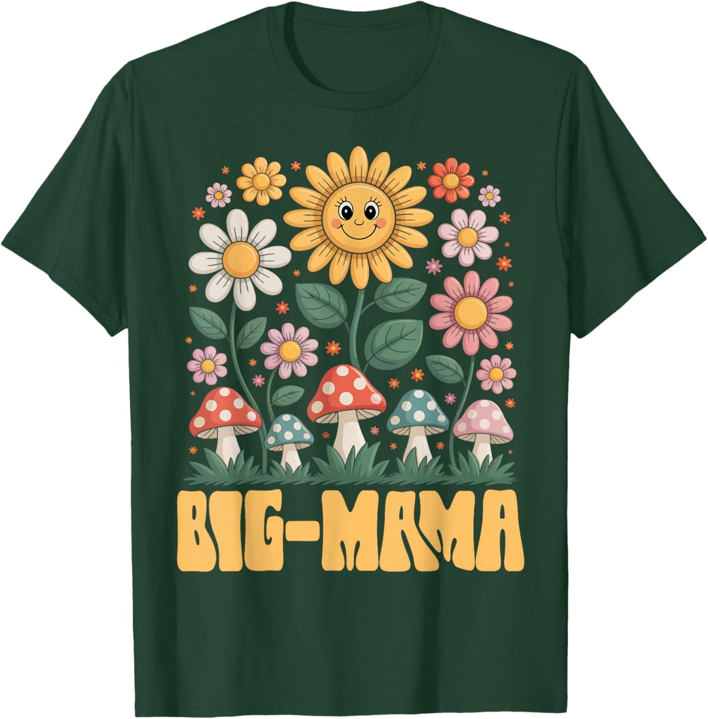 Big-Mama Mother’s Day Floral Sunflower Mushroom Style T-Shirt - T-Shirt | Forest