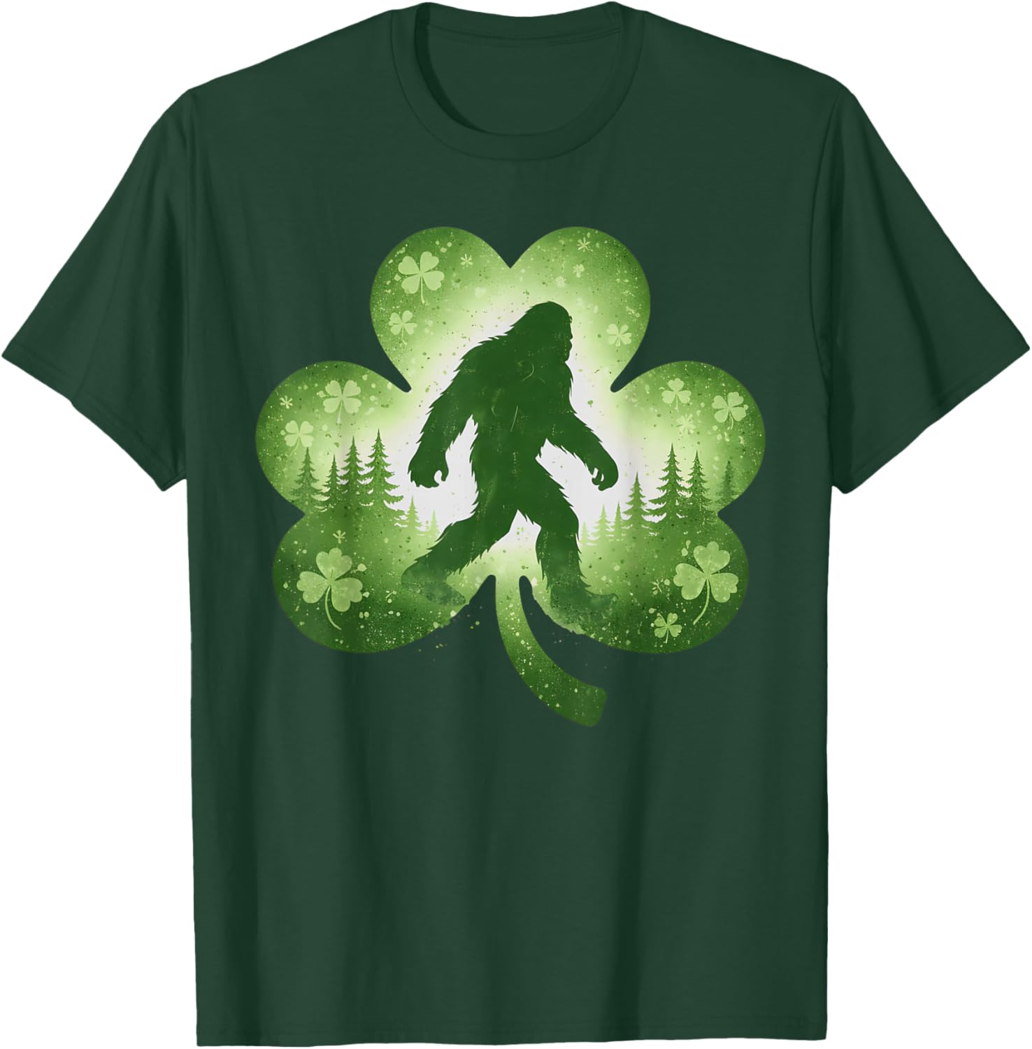 St Patricks Day Bigfoot Sasquatch Shamrock Men Women Kids T-Shirt - T-Shirt | Forest