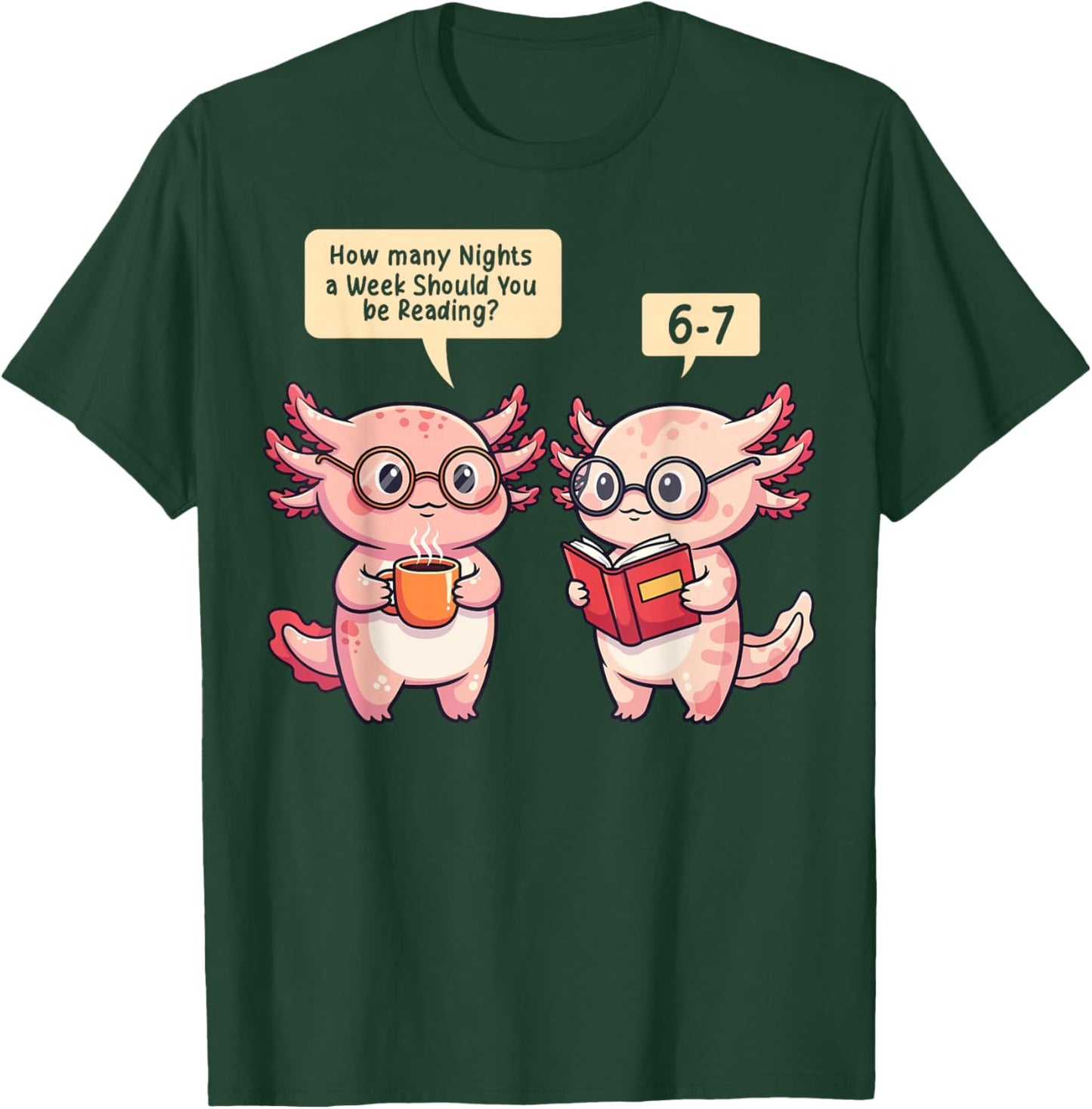 How Many Nights Reading Axolotl Book Lover Cat Reader T-Shirt - T-Shirt | Forest
