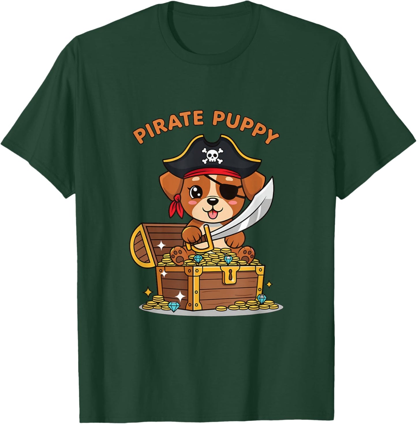 Pirate Puppy Dog with Treasure Chest Halloween T-Shirt - T-Shirt | Forest