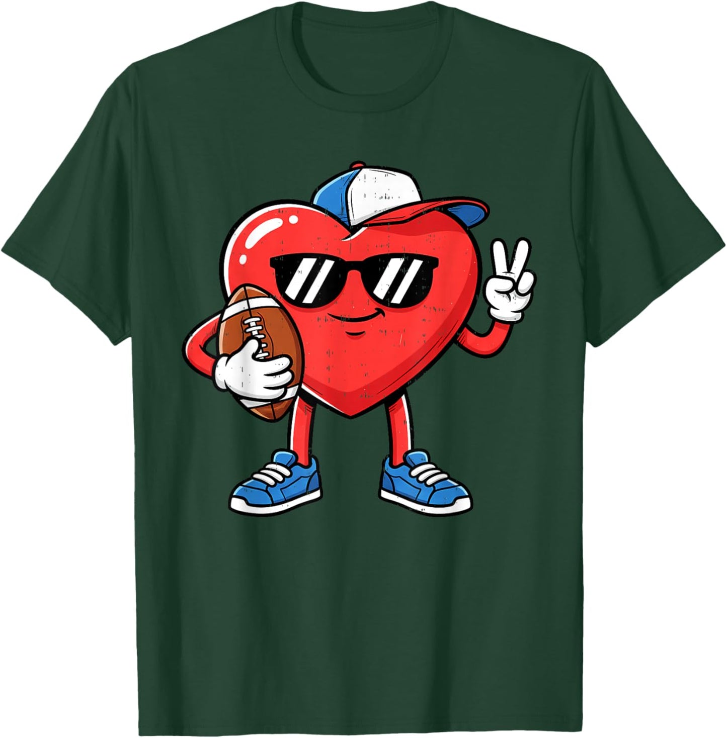 Heart Play Football Valentines Day for Teens Boys Girls Kids T-Shirt - T-Shirt | Forest