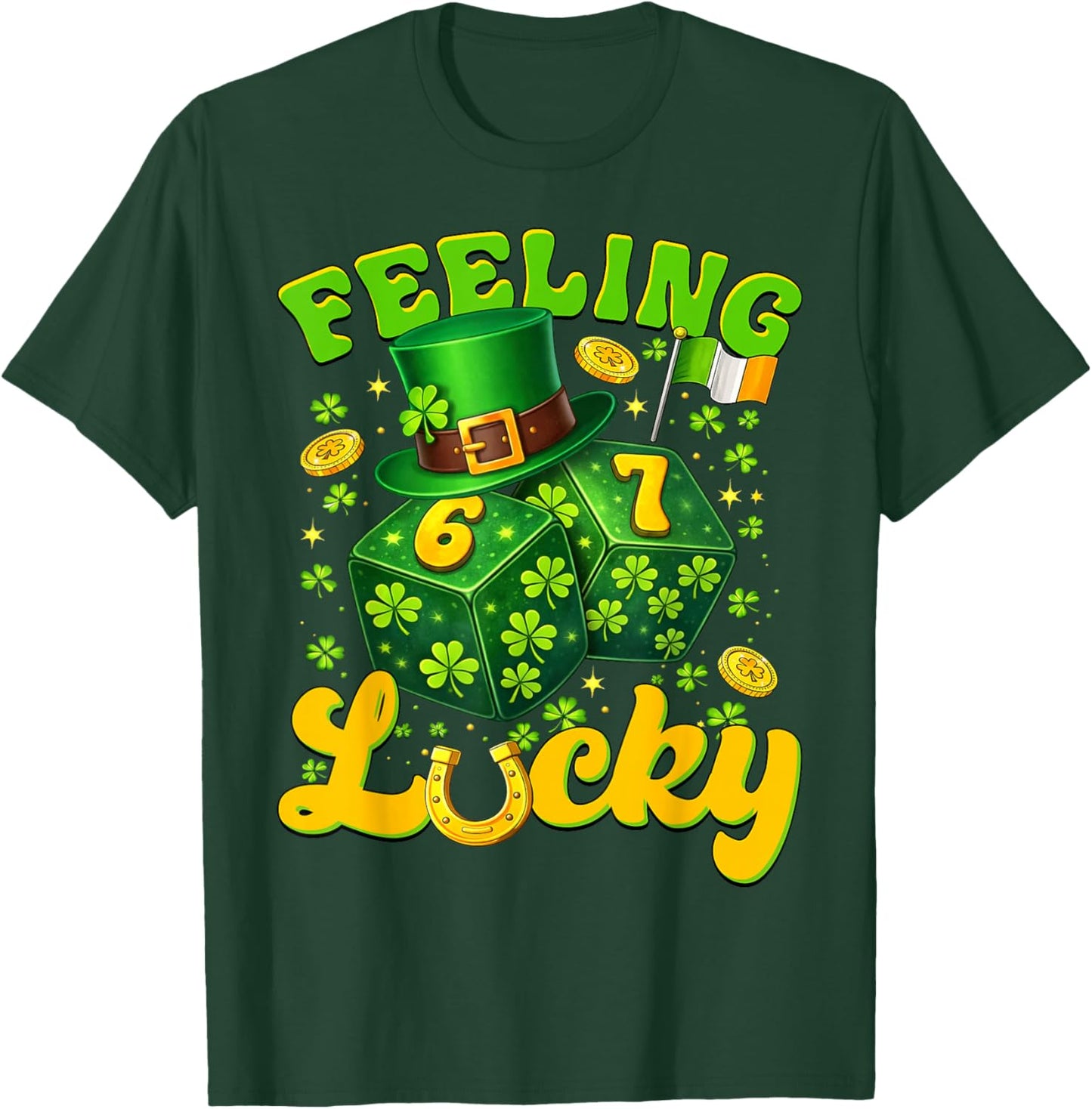 Feeling Lucky St Patricks Day Six Seven Dice 67 Meme Men Boy T-Shirt - T-Shirt | Forest