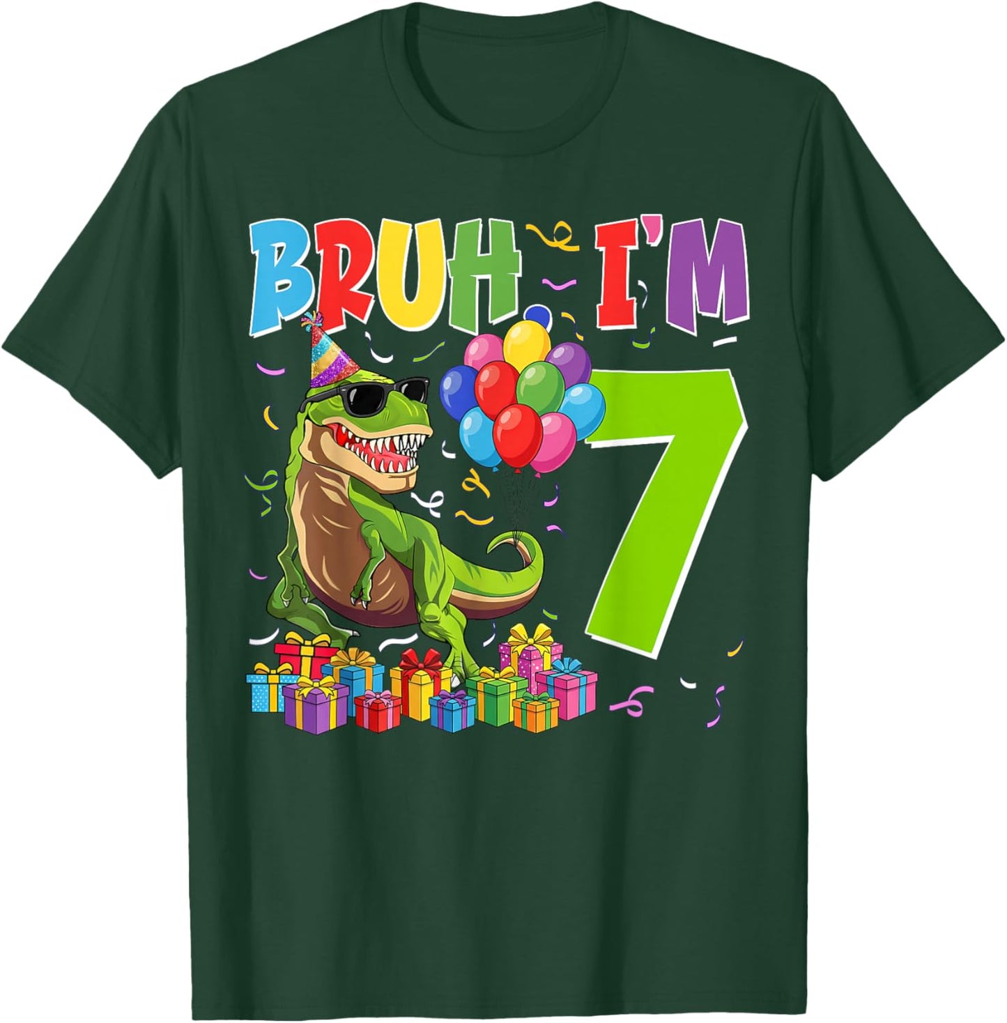 Bruh I'm 7 Years Old Party Outfit 7th Birthday Dinosaur T-Shirt - T-Shirt | Forest