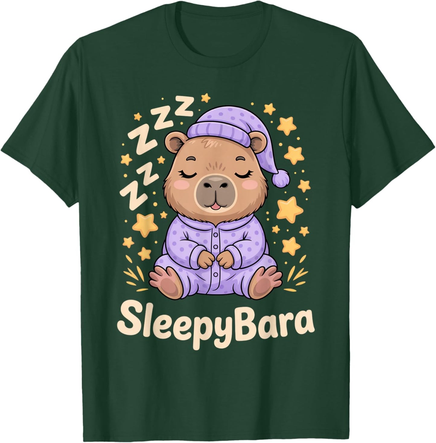 Sleepybara Capybara Pajamas Zzz Bedtime Night Cute Kawaii T-Shirt - T-Shirt | Forest