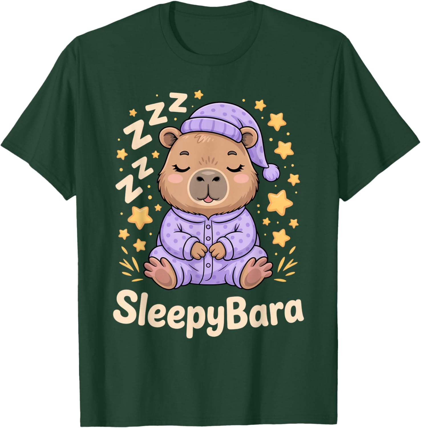 Sleepybara Capybara Pajamas Zzz Bedtime Night Cute Kawaii T-Shirt - T-Shirt | Forest