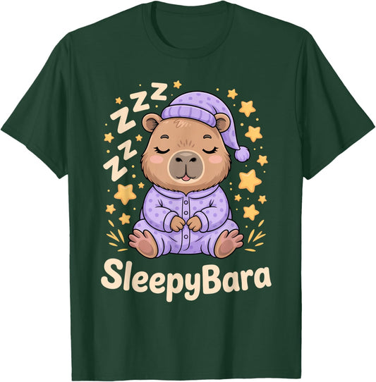 Sleepybara Capybara Pajamas Zzz Bedtime Night Cute Kawaii T-Shirt - T-Shirt | Forest