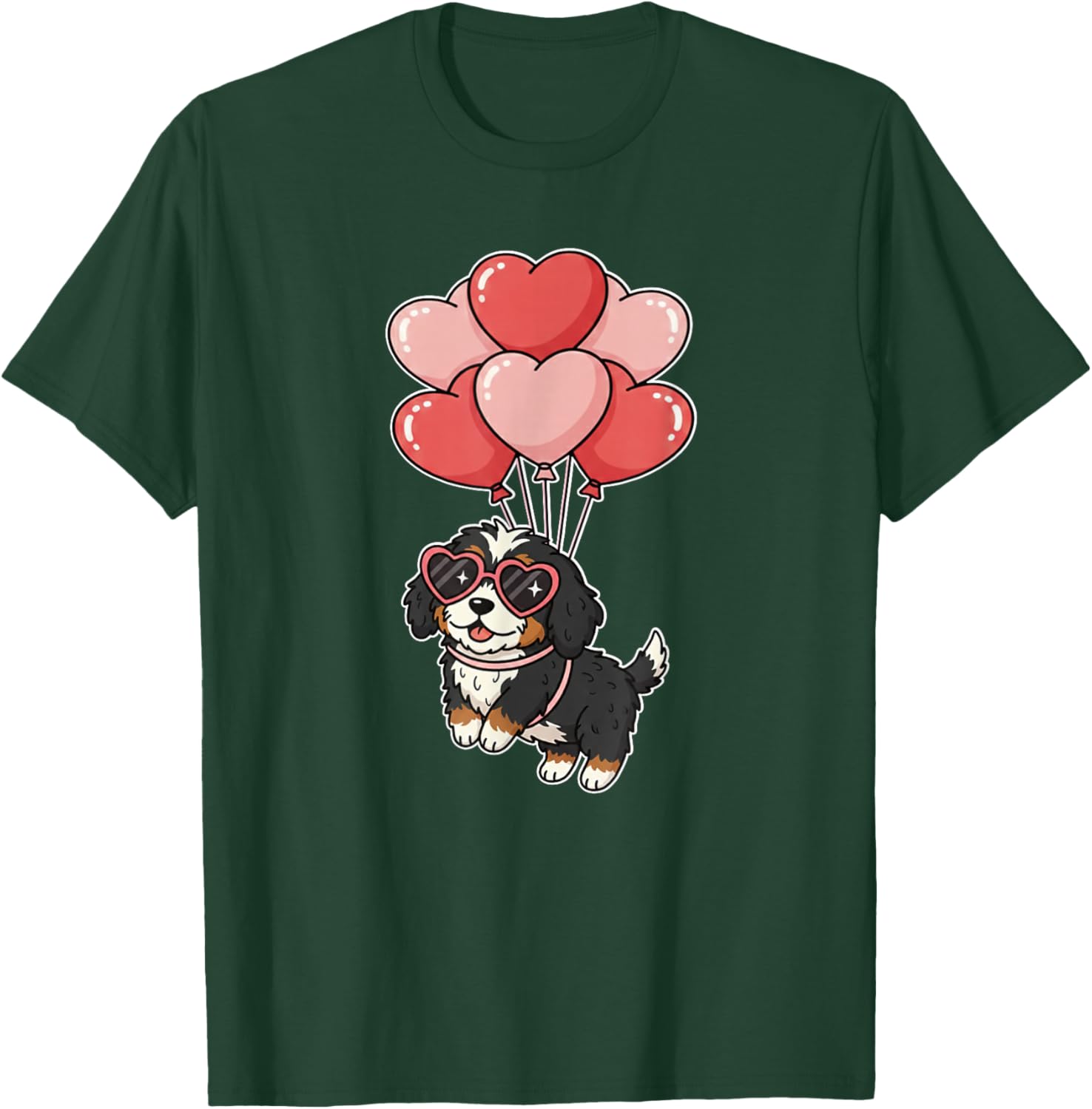 Cute Girls Valentines Day Heart Bernedoodle Dog Lover T-Shirt - T-Shirt | Forest
