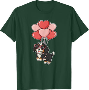 Cute Girls Valentines Day Heart Bernedoodle Dog Lover T-Shirt - T-Shirt | Forest