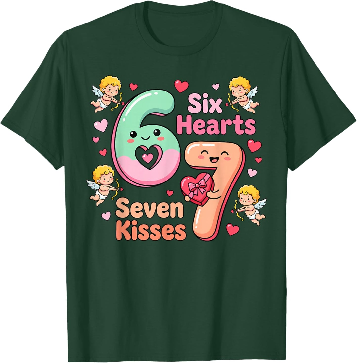 Six Hearts Seven Kisses Valentine's Day 67 T-Shirt - T-Shirt | Forest