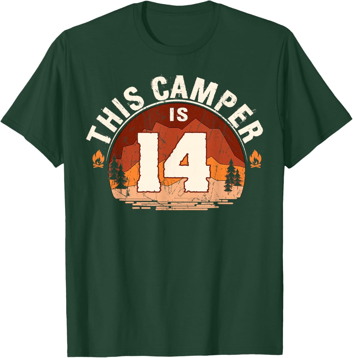 Camping 14th Birthday Camper Party Hiker Camp Tent Campfire T-Shirt - T-Shirt | Forest