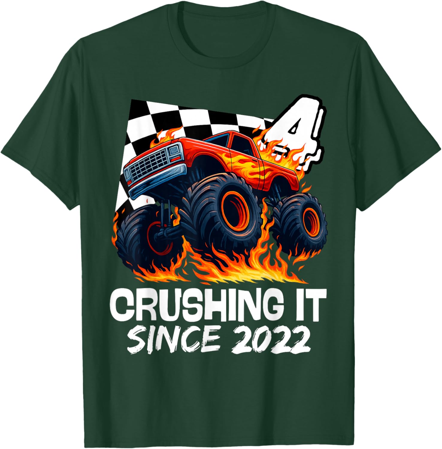 Birthday Monster Truck 4 Year Old Boys 4th Party Born 2022 T-Shirt - T-Shirt | Forest