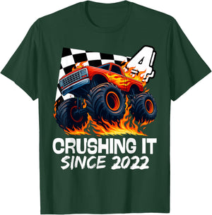 Birthday Monster Truck 4 Year Old Boys 4th Party Born 2022 T-Shirt - T-Shirt | Forest
