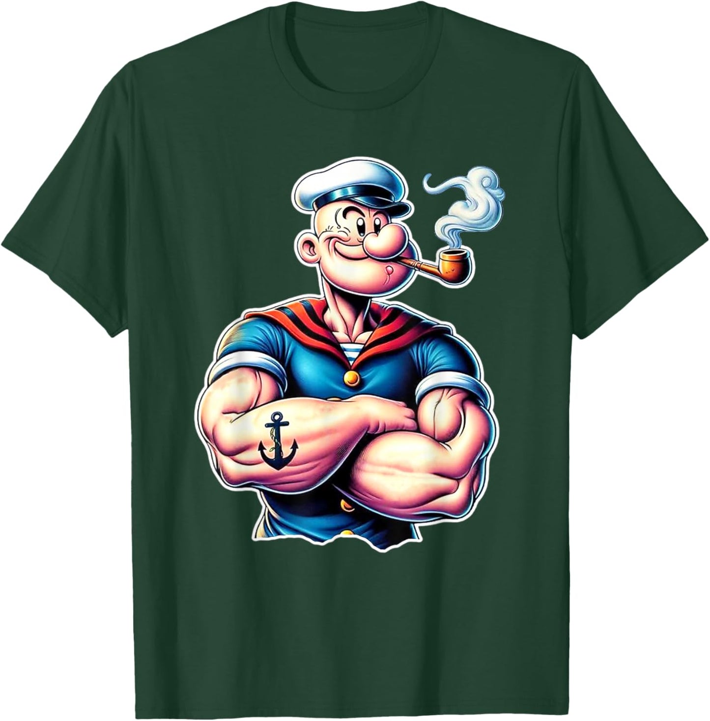Vintage Pop Eye Cartoon Muscular Tattoo T-Shirt - T-Shirt | Forest